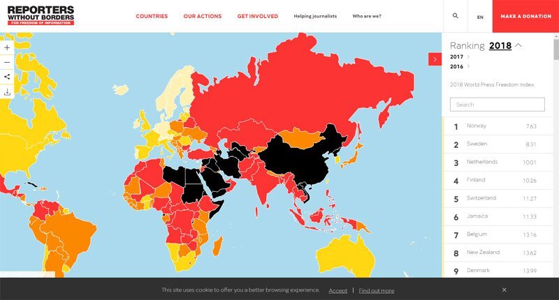 Classement mondial de la liberté de la presse 2018 : Reporters Sans Frontières étrille la Chine