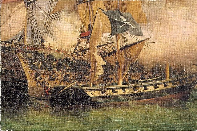 Illustration d'un bateau de pirate (image Wikimedia Commons, auteur: Ambroise Louis Garneray)