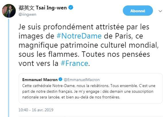 Incendie de Notre-Dame de Paris : les Taiwanais expriment leurs pensées envers la France