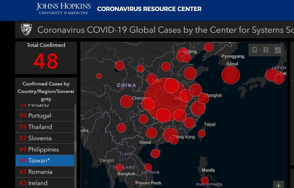 L’université Johns Hopkins rétablit le nom de Taiwan dans sa carte du COVID-19