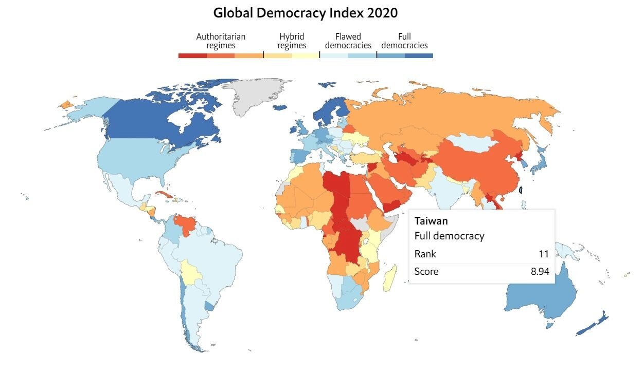 Le Democray Index classe Taiwan au 11e rang mondial