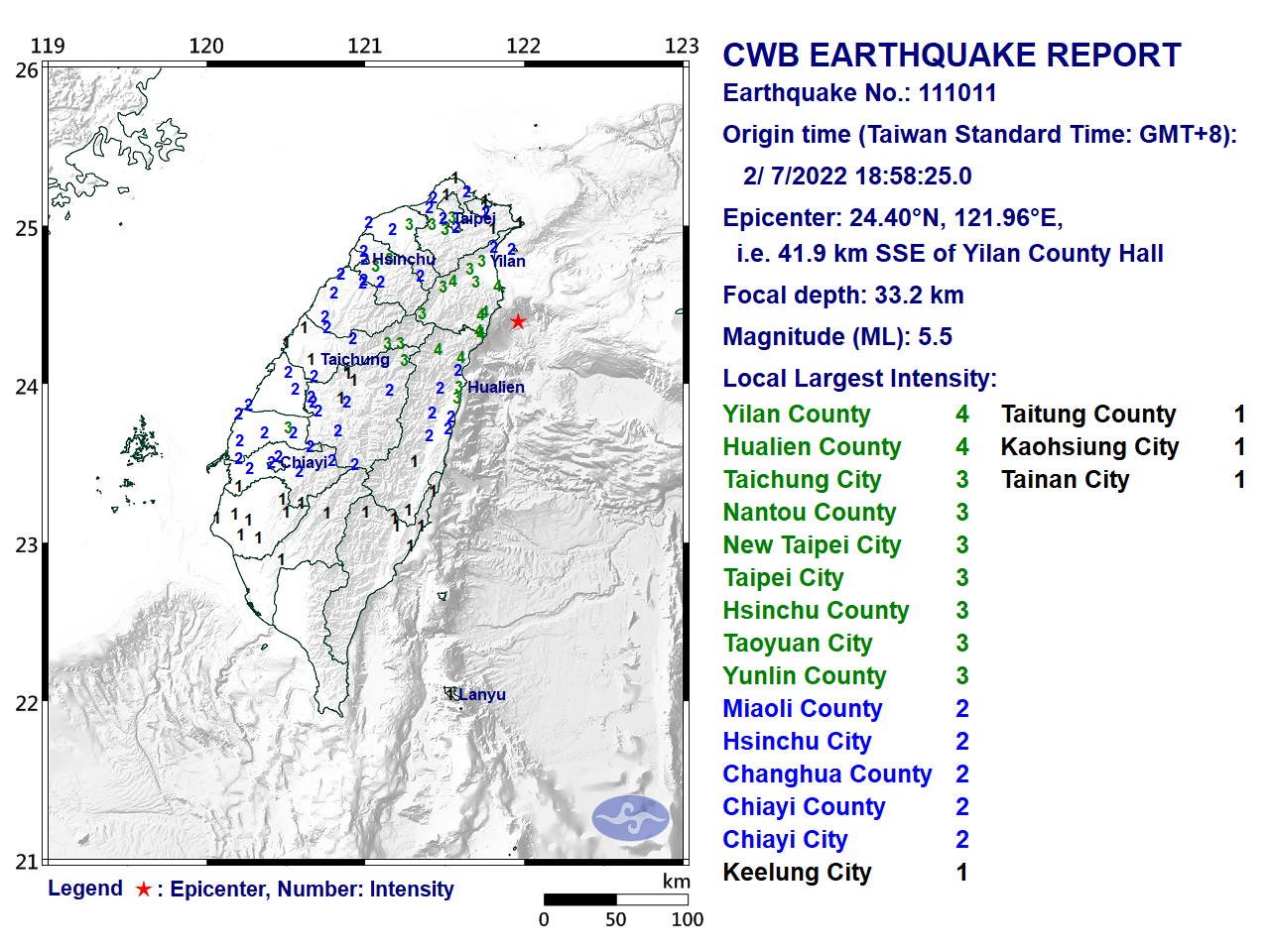 Tremblement de terre de magnitude 5,5 dans le nord de l'île de Taiwan