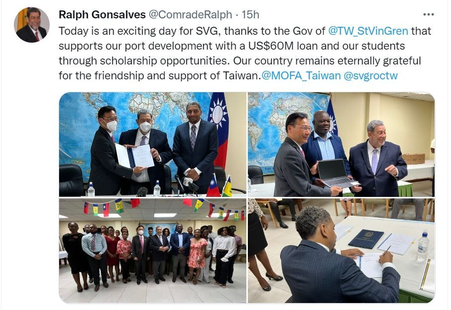 Saint-Vincent-et-les-Grenadines remercie Taïwan de son soutien