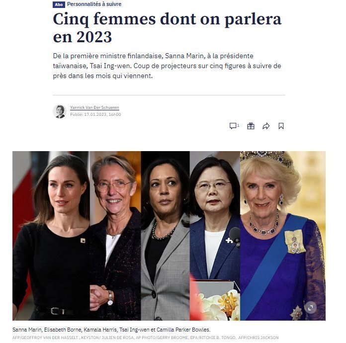 La Tribune de Genève liste Tsai Ing-wen parmi les femmes dont on parlera en 2023