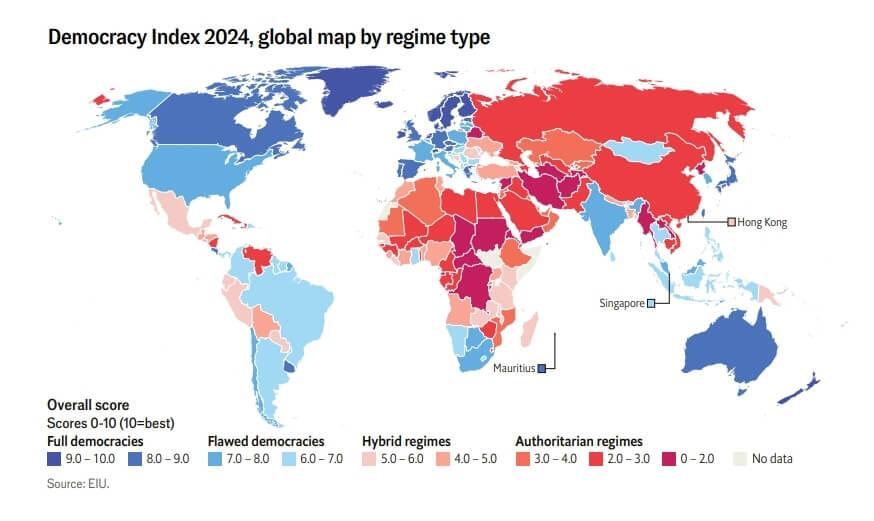 Taïwan à la 12e place mondiale du classement des démocraties par The Economist